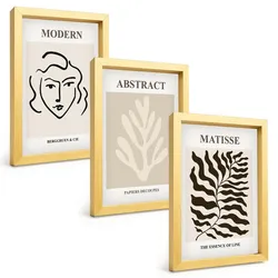 BILDER SET 3er Set - 20x30 cm Goldrahmen - Gesicht Blätter Kunst Matisse