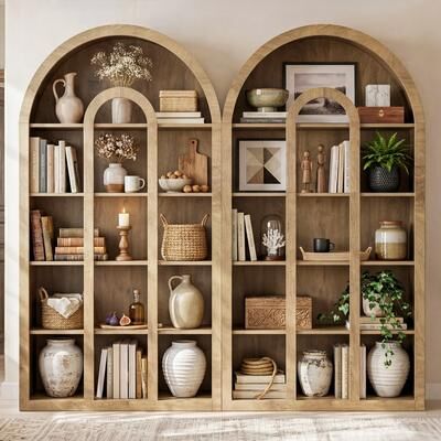 YUZHOU "71"" Tall Bookshelf, 5-Tier Arched Bookcase"
