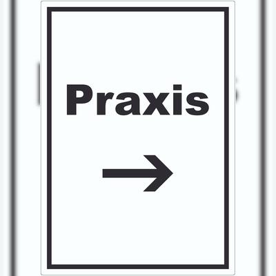 HB-Druck Praxis Aufkleber mit Text und Richtungspfeil rechts Arzt Gesundheit hochkant A1 (594x841mm)