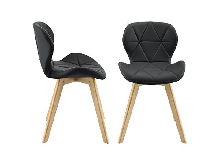 [en.casa] Esszimmerstuhl Älmhult 2-er Set 78x47x52 cm Kunstleder Buche Stühle Wohnzimmerstuhl Küchenstuhl Schwarz
