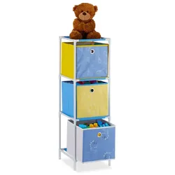 Relaxdays Kinderregal Dino mit Boxen Weiß,Blau,Gelb