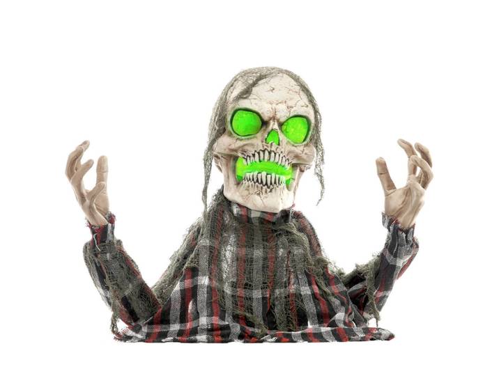 Homcom 70Cm Halloween Dekoration Skelett Halbkörper Figur mit LED-Lichter Soundfunktion, Dunkelgrau, Kunststoff, 16x70x40 cm, Dekoration