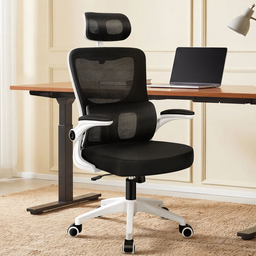 Rebrilliant Mesh and Foam Padding Office Chair with Headrest Black/White 63cm W X 63cm D