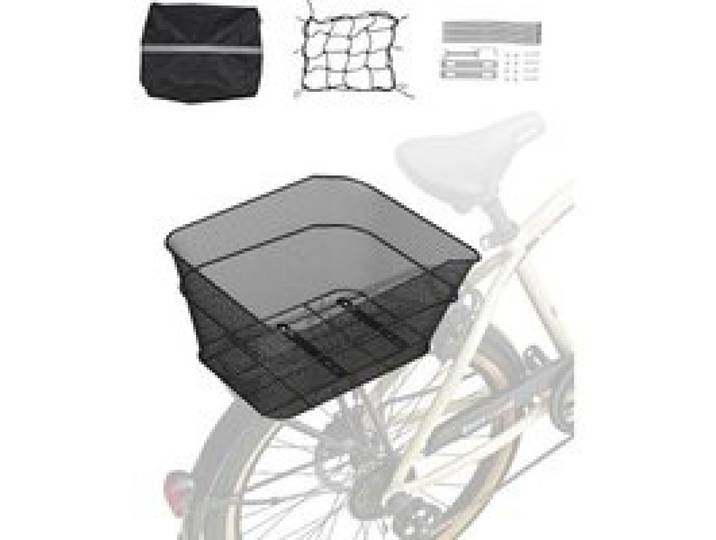 VEVOR Panier Arrière de Vélo Treillis Métallique, 390x310x210 mm, Capacité de Charge 22 kg, avec Filet, Housse Imperméable, Compatible avec la Plupart Porte-bagage Arrière Vélo, Outils Montage Inclus