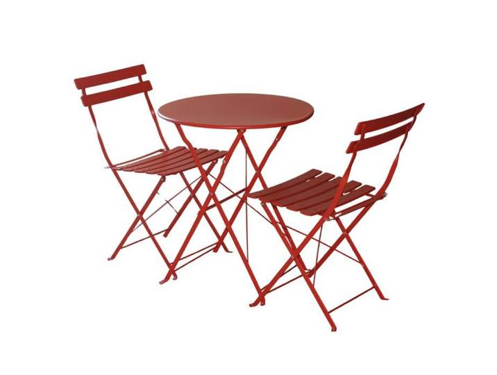 Ensemble Table et 2 Chaises Pliables Métal - Rouge