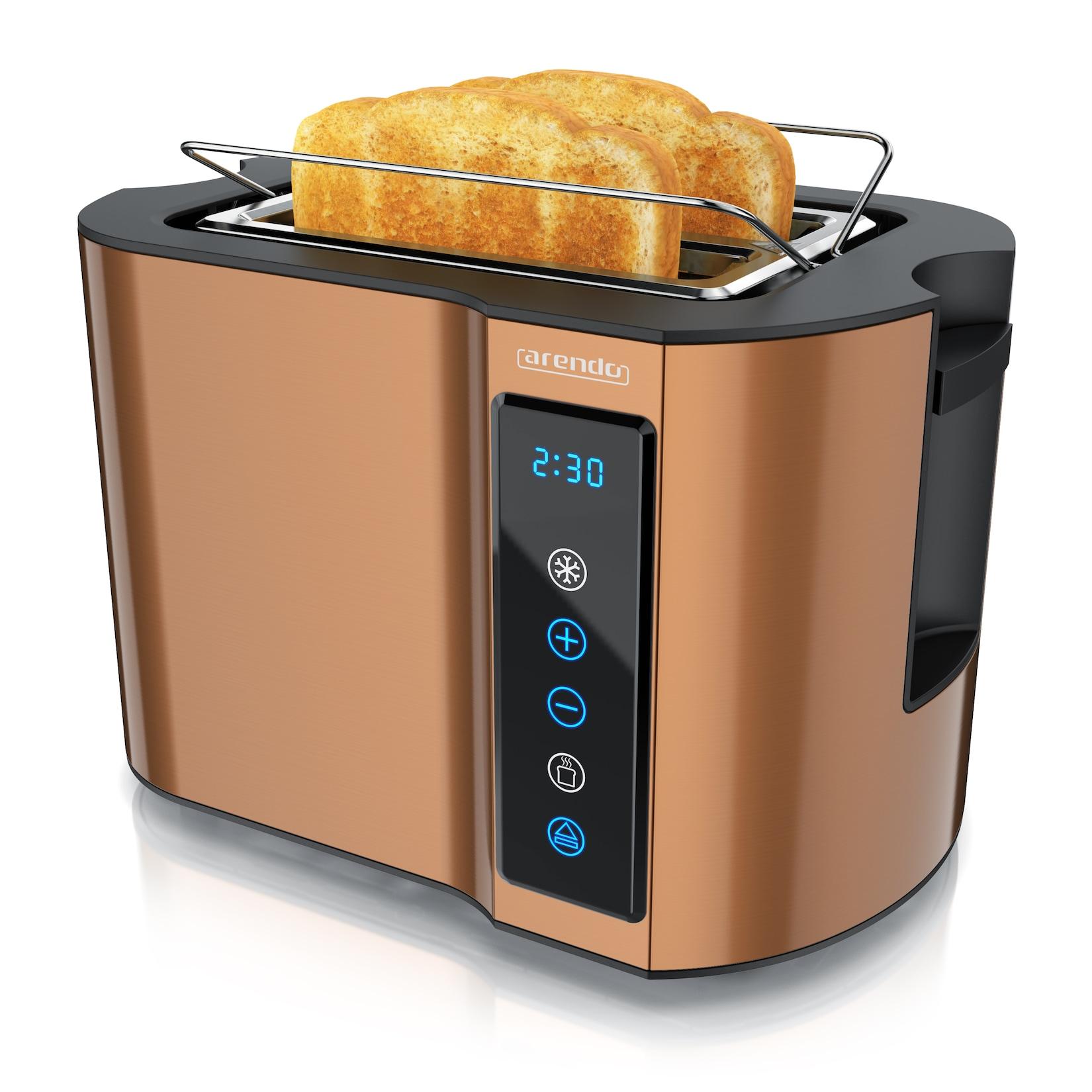 Arendo Toaster Wärmeisoliertes Doppelwandgehäuse, Display mit Restzeitanzeige, 2 kurze Schlitze, für 2 Scheiben, 800 W, Touchpanel, Brötchenaufsatz