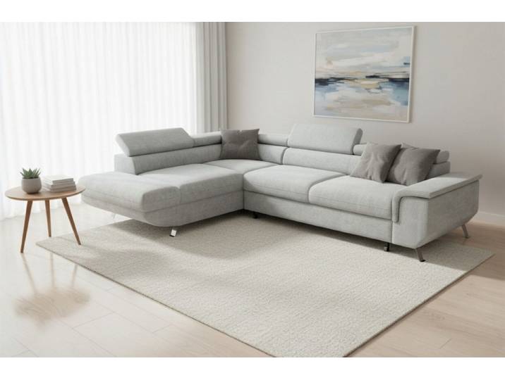 Fun Möbel Ecksofa Sofa mit Schlaffunktion PLATO in Stoff Onega, Ottomane Links oder Rechts, Sofa Rücken echt bezogen