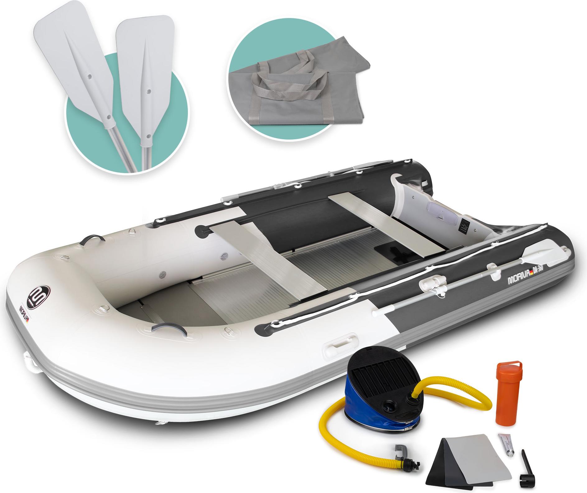 DA-360 Aufblasbares Schlauchboot, 360 cm, grau - dunkelgrau, Aluminiumboden, inkl. Zubehör, Angelboot, Paddelboot, Motorboot Kategorie C