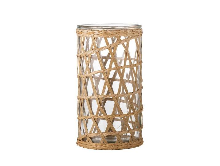 Teelichthalter Odessa – aus Glas mit Naturgeflecht - Naturton - Luxusbetten24