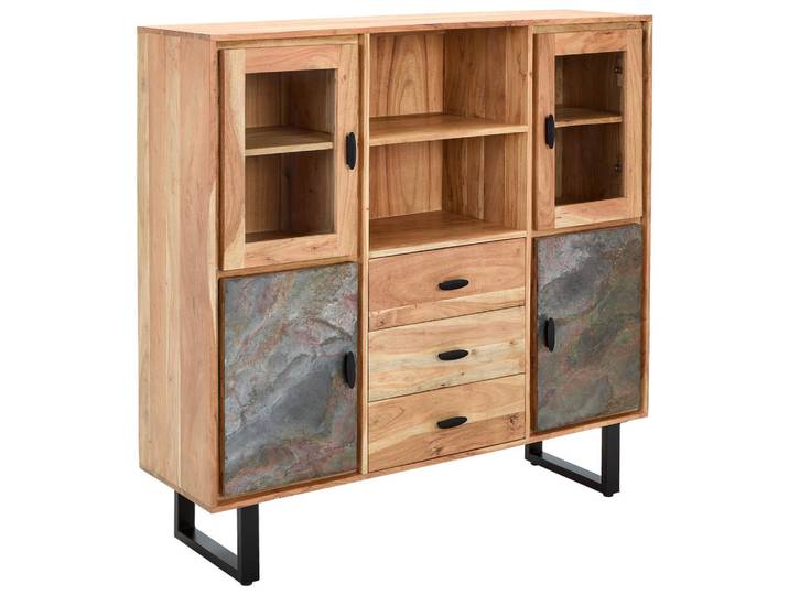 Livetastic Tallinn Bissau, Natur, Metall, Akazie,Mangoholz,Akazie, massiv, Holz, 3 Fächer, 140x135x40 cm, handgemacht, Holzmöbel, Kleinmöbel Holz, Holzkommoden, Highboards Holz