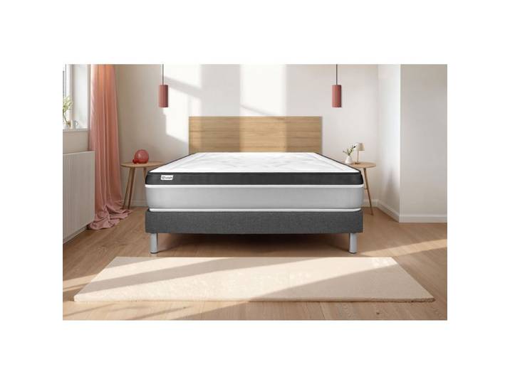 Ensemble Matelas Sommier 135x190 cm - Sommier Gris (en kit) - Vital Ergo Gris