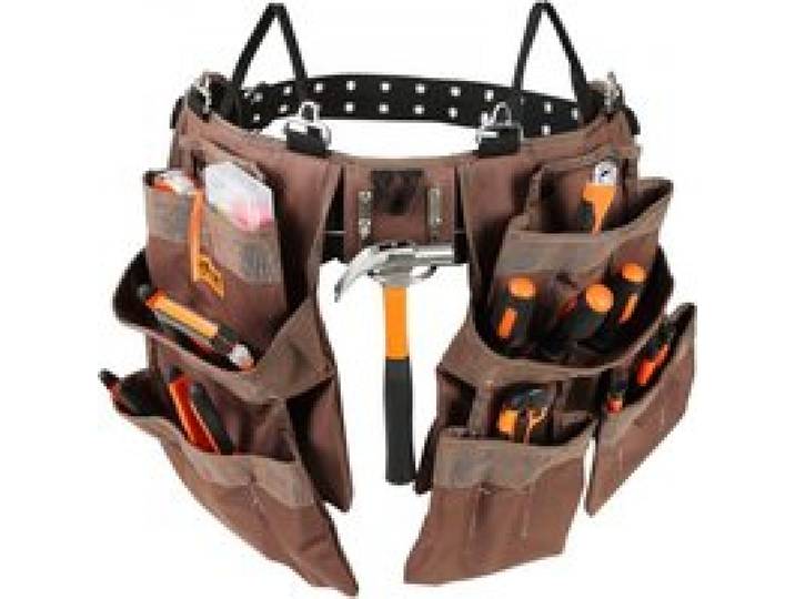 VEVOR Ceinture à outils 19 poches, ceinture porte-outil tour taille 81,2-137,2 cm, sac à outils polyester amovible pour électricien, charpentier, bricoleur, menuisier, construction, encadreur, marron