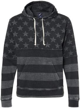 J America JA8871 Men's Triblend Fleece Pullover Hood T-Shirt in Black Stars & Stripes size XS 8871