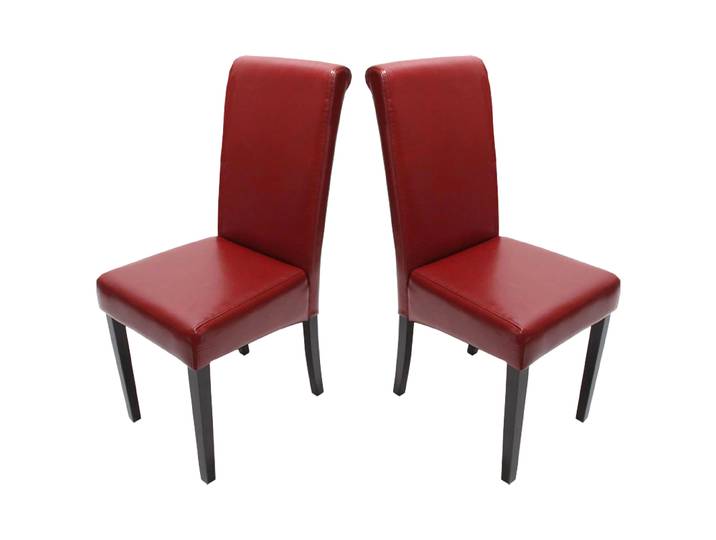 2er-Set Esszimmerstuhl Stuhl Küchenstuhl Novara II, Leder Rot, dunkle Beine
