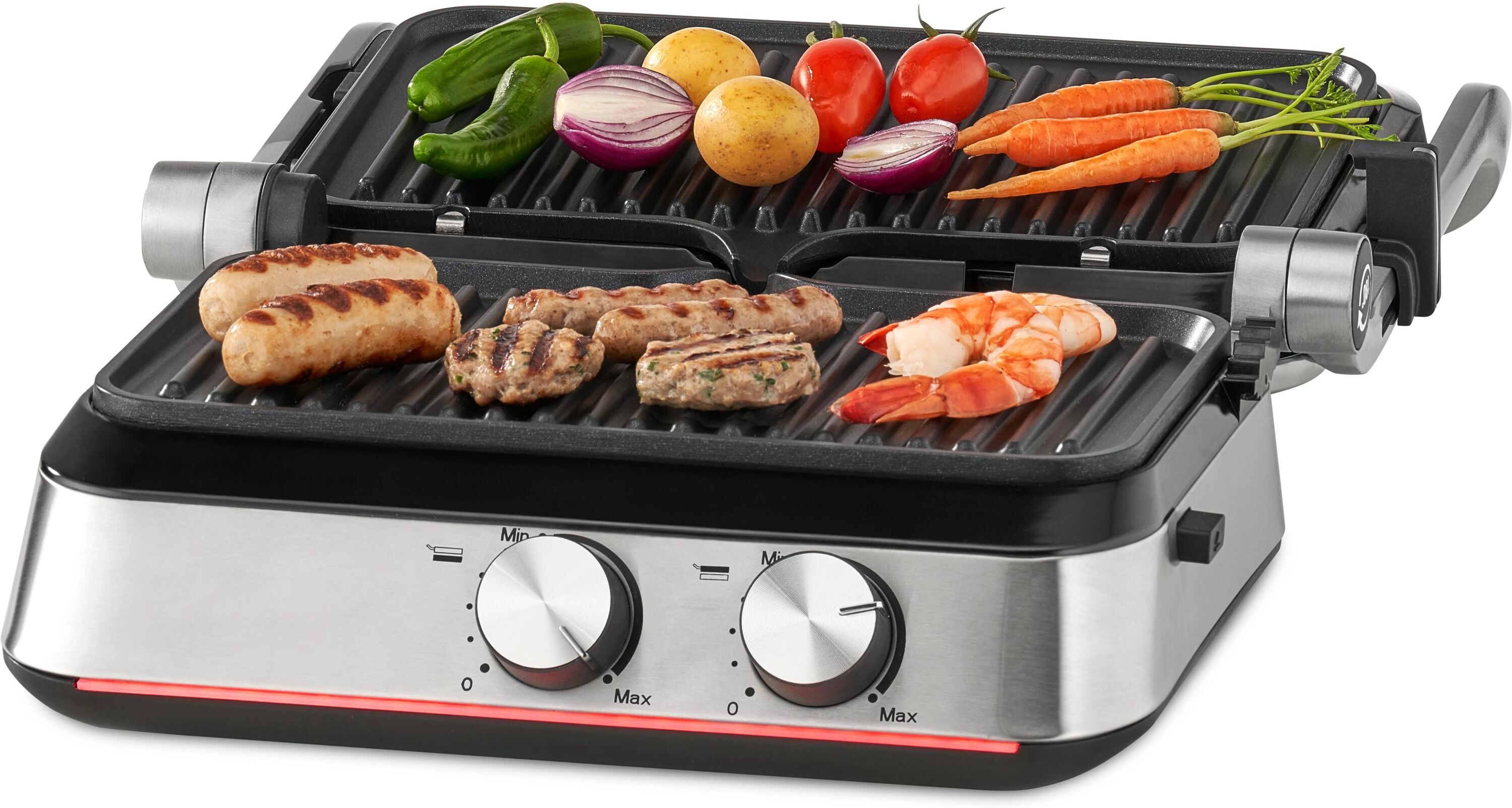 Tischgrill TRISA "Prime Panini 1800 W", grau (edelstahl), B:28,5cm H:16,5cm, Kontaktgrill_Standgrill_Tischgrill_Teppanyakigrill, Tischgrill edelstahl Einheitsgröße