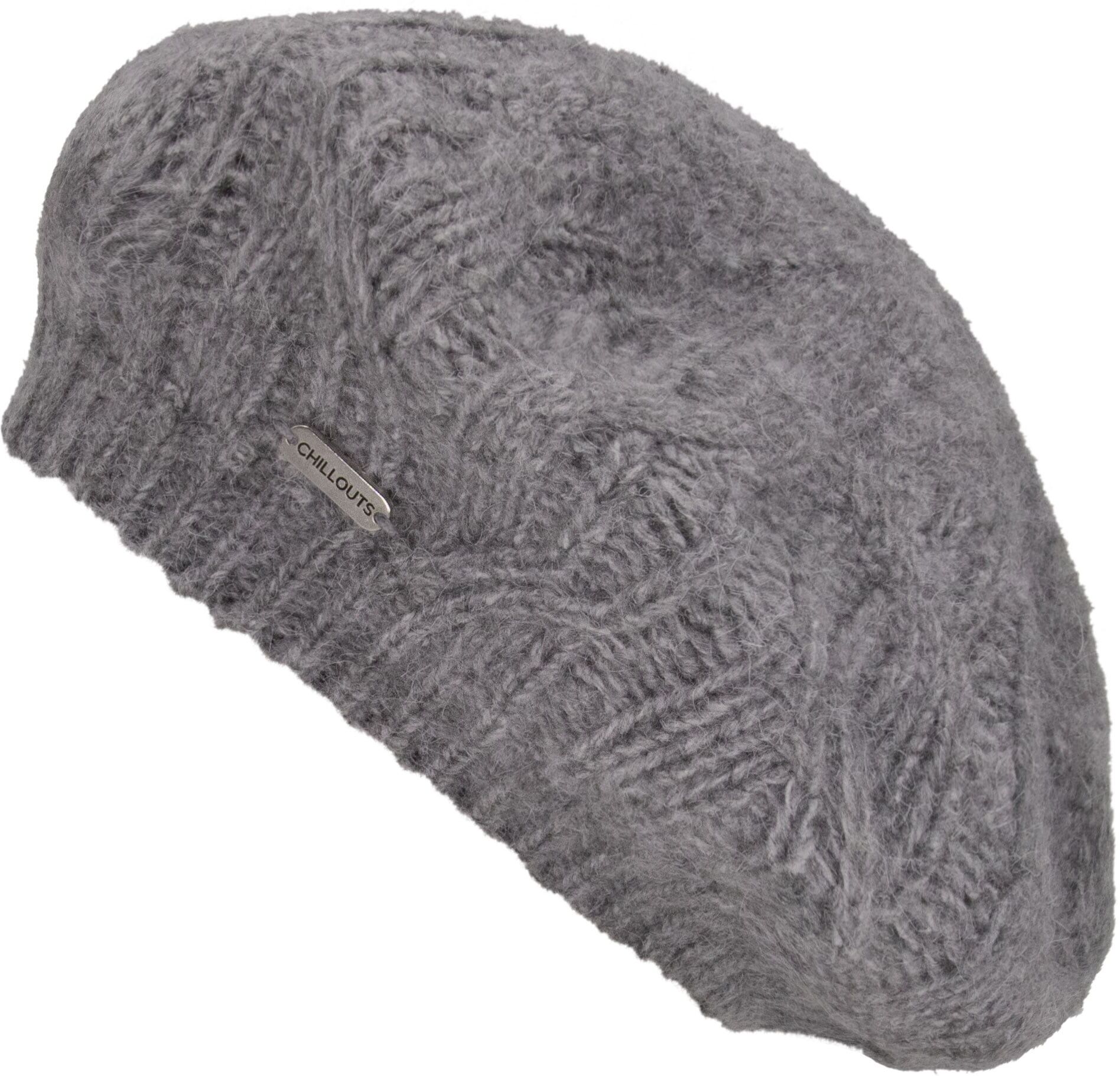 Baskenmütze CHILLOUTS, Damen, grau, Feinstrick, Materialmix, Zopfmuster, unifarben, Mützen Baskenmütze, für kühle Herbst- und Wintertage grau Einheitsgröße