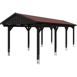 Skan Holz Fichtelberg - Satteldach Einzelcarport Breite 317 cm Gr. 2 - 317 x 808 cm Dachschalung mit Dachschindeln (rot) anthrazit Holzcarport