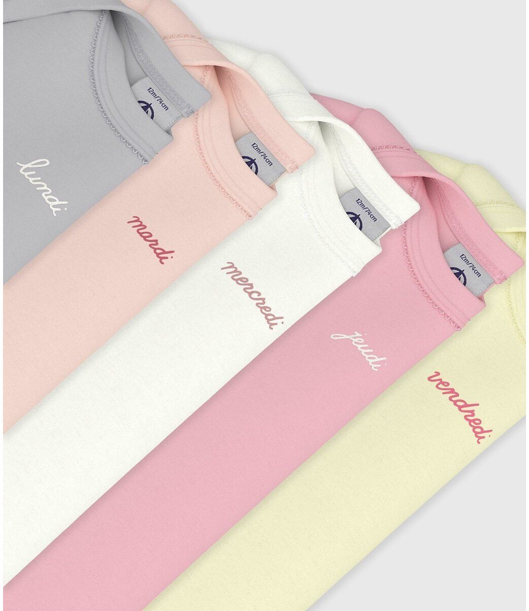 PETIT BATEAU Lot de 5 bodies manches courtes 3 mois-3 ans