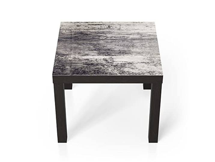 DEQORI Glastisch schwarz klein 55x55 cm Motiv Detailansicht: Holzbrett ausgefallener Beistelltisch aus Glas Hochglanz Couchtisch fürs Wohnzimmer moderner Couch Tisch mit Design