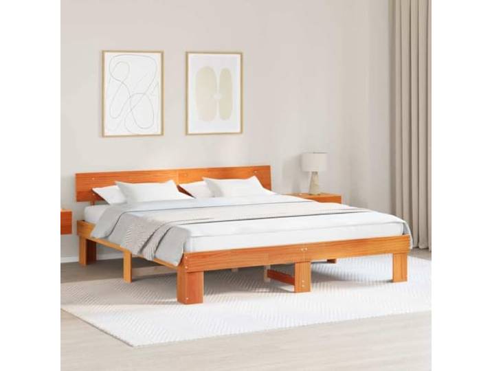 YUTAASU Bettrahmen Wachsbraun 200 x 200 cm Massives Kiefernholz Stabiles Kopfteil, Fester Lattenrost, Modernes Design, Einfache Pflege