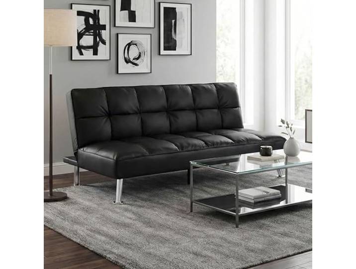 Mendler Sofa HWC-K21AM Liegefläche 181x107cm - Kunstleder, schwarz Klappsofa, Couch, Schlafsofa, Nosagfederung, Schlaffunktion