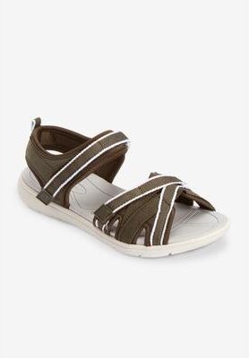 Wide Width Women's The Annora Nubuck-Like Adjustable Water Friendly Sandal by Comfortview in Dark Olive (Size 8 W)