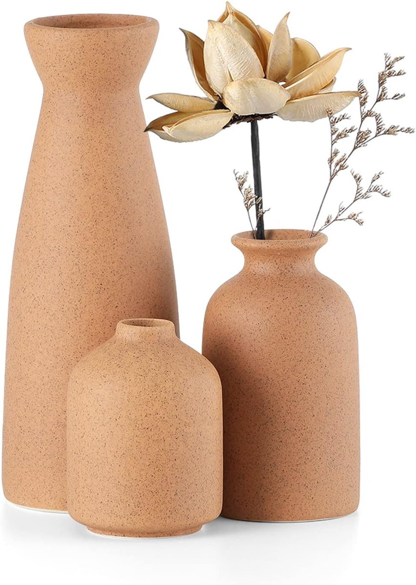 Thijox Set van 3 witte keramische bloemenvazen voor moderne en rustieke decoratie