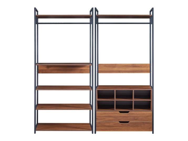 [en.casa] Garderoben-Set 2 Tlg. Larem, Walnussfarben, Schwarz, Metall, einzeln stellbar, 168x180x40 cm, Garderobe, Garderobensets & -serien, Garderoben-Set