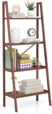 Costway 58 Inch 4-Tier Bamboo Ladder Bookshelf-Walnut