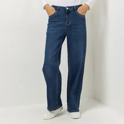 VIA MILANO Jeans, lange Form 5-Pocket-Style Nieten-Details weites Bein