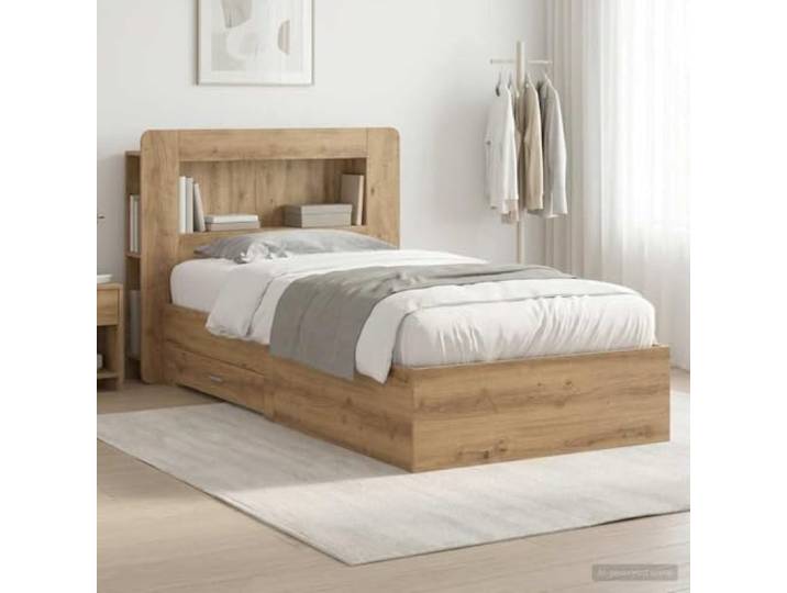 RJPLMFV Bettgestell mit Aufbewahrung, Eiche, 80 x 200 cm Langlebiges Holz, integrierte Schubladen und Regale, praktisches Kopfteil, modernes Design, einfache Montage