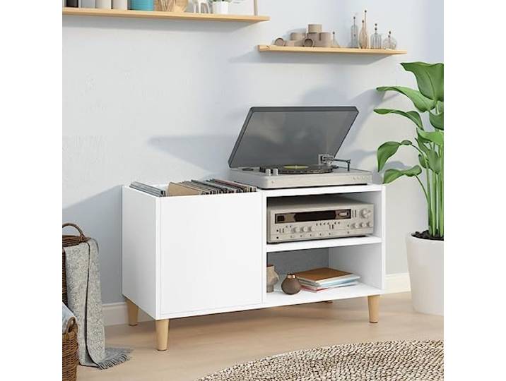 DJEKA Plattenschrank Holz Record Player Cabinet Weiß-82 Plattenspieler Schrank 84,5x38x48 cm Regal Für Schallplatten Schallplattenschrank Regal Schallplatten Holzwerkstoff