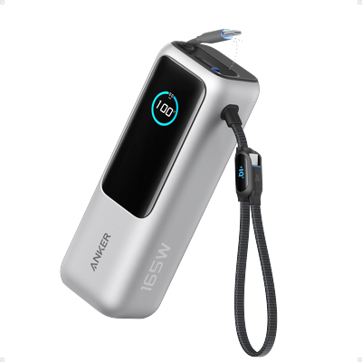 Anker Laptop Power Bank (25K, 165W, Built-In and Retractable Cables) Silver