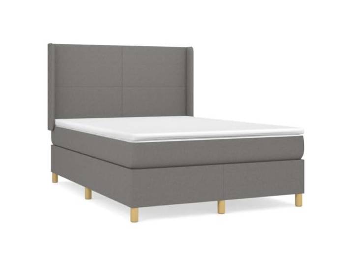 PUGYNBK Boxspringbett, 140 x 190 cm, mit Federkernmatratze Verstellbares Kopfteil, dunkelgraue Polsterung, mittlere Festigkeit, atmungsaktiver Schutz