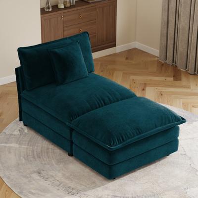 Loedds 55-inch 1-Seat Chenille Sectional Sofa with Ottoman, Armless Design and Solid Wood Frame for Living Room