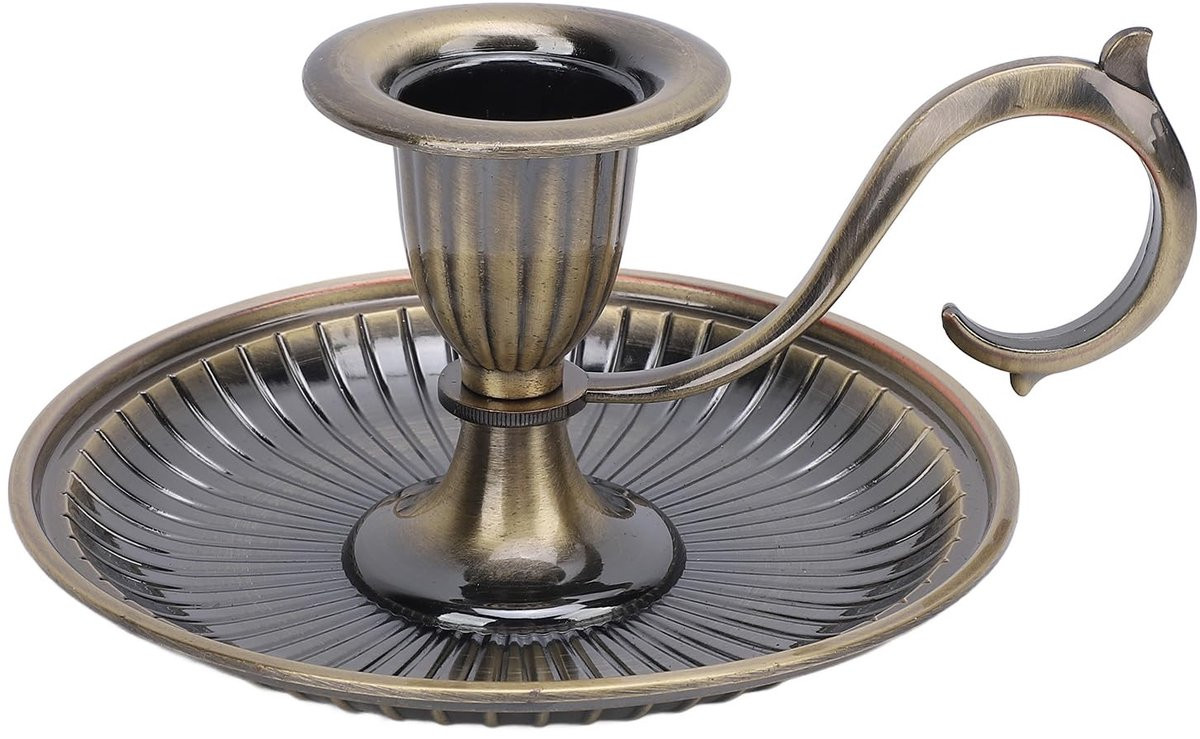 Dailygoods Vintage Kandelaar van Zinklegering met Gebogen Handvat