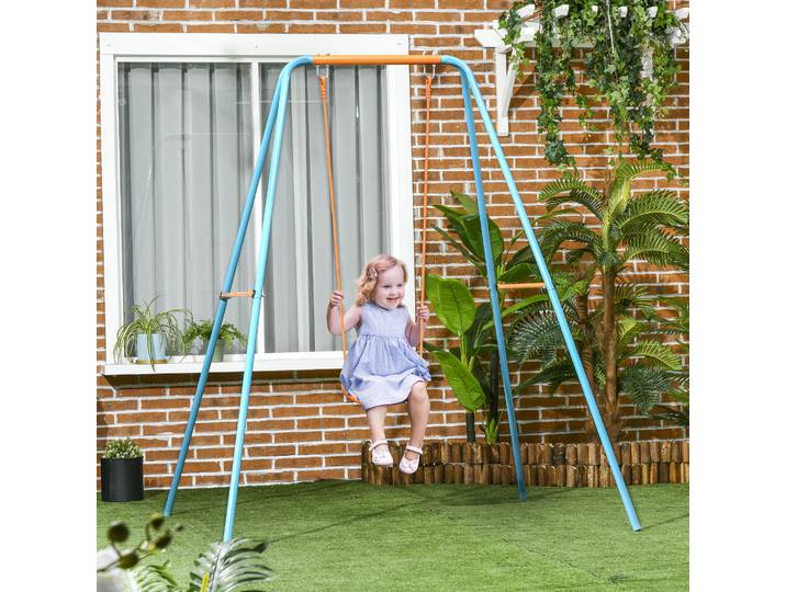 Outsunny Balançoire Enfant Acier PE Jardin 163x145x181 cm