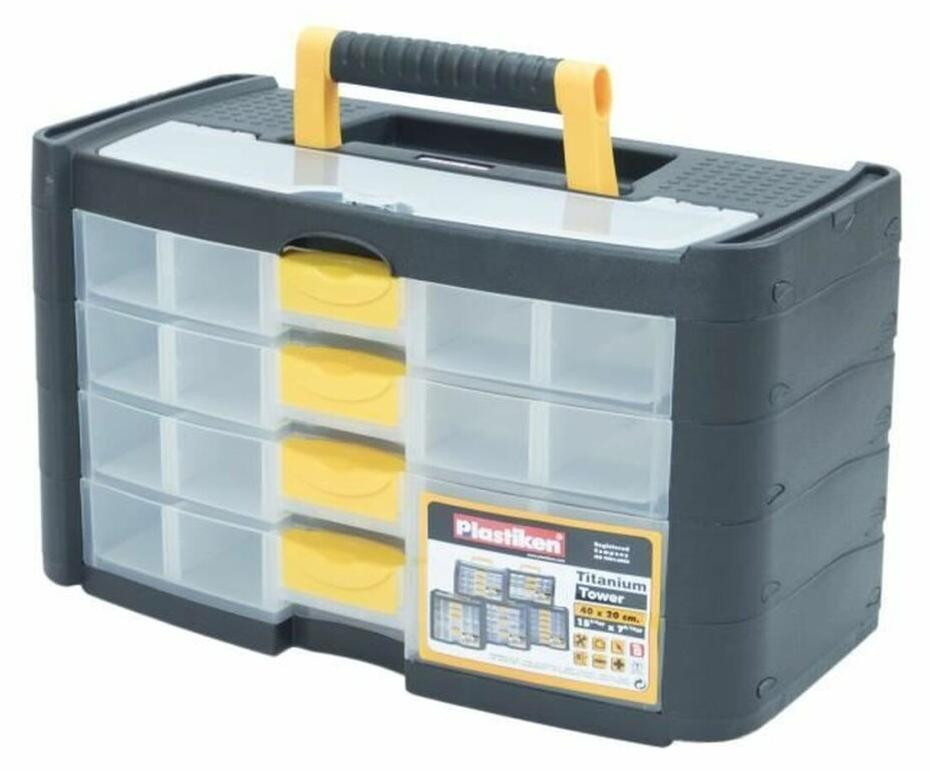 Plastiken Toolbox Titanium met 4 kleine lades Zwart