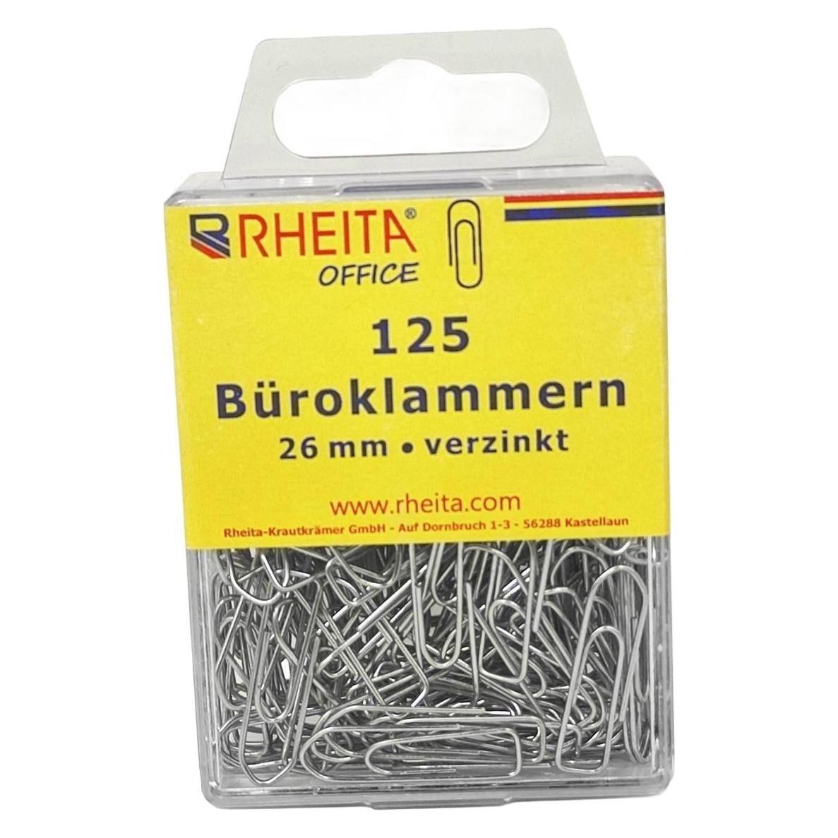 Rheita Büroklammern, 26 mm, vernickelt, 125 Stück in Klarsichtbox verzinkt (125x) (1049-3)