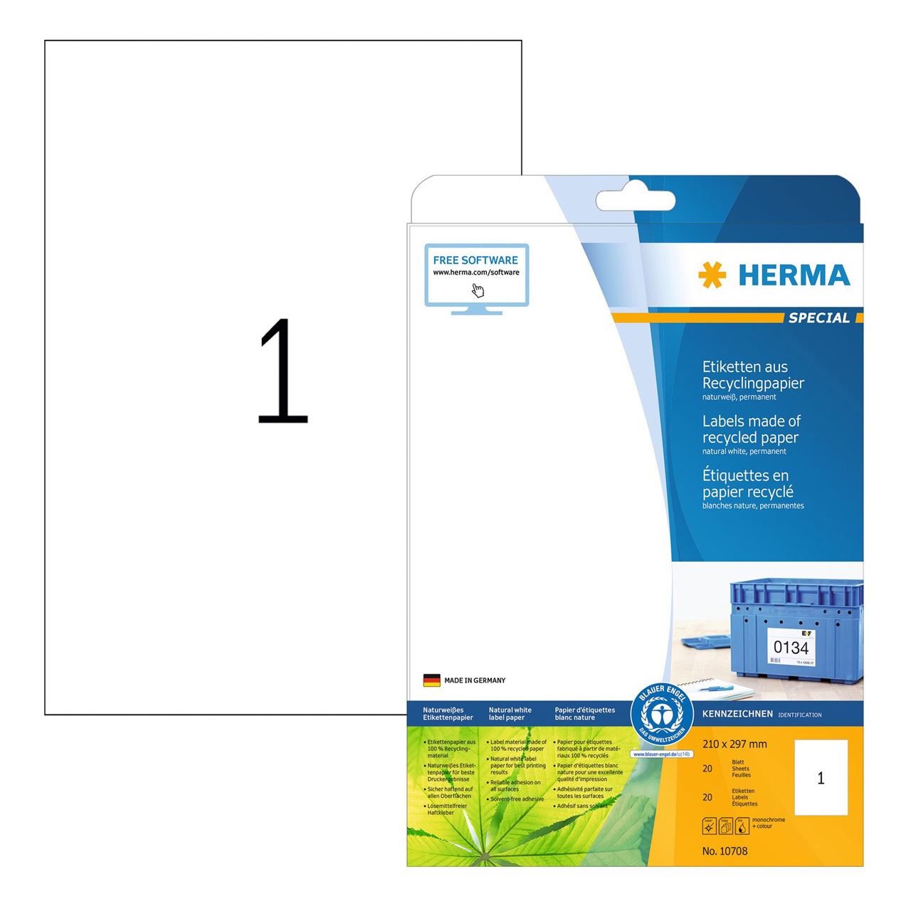 HERMA 20 10708 Recycling Etiketten weiß 210,0 x 297,0 mm