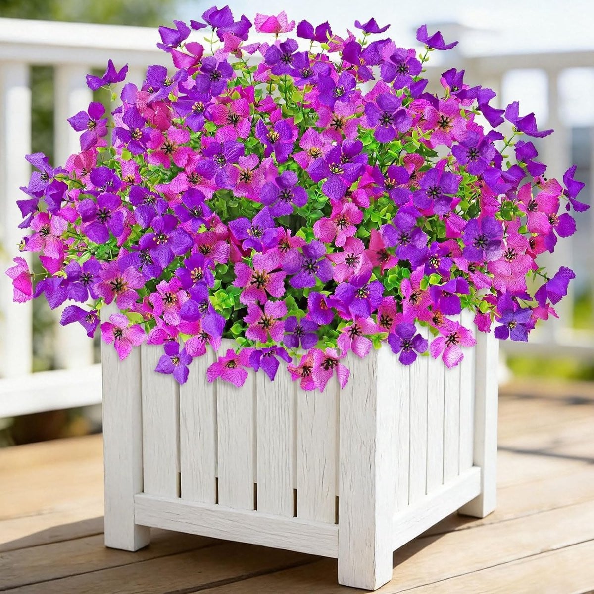 12 bundels kunstmadeliefjes paars, weerbestendige zijden kunstbloemen voor buiten en balkon decoratie