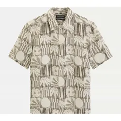 Camp collar, short sleeves, slits a Beige L
