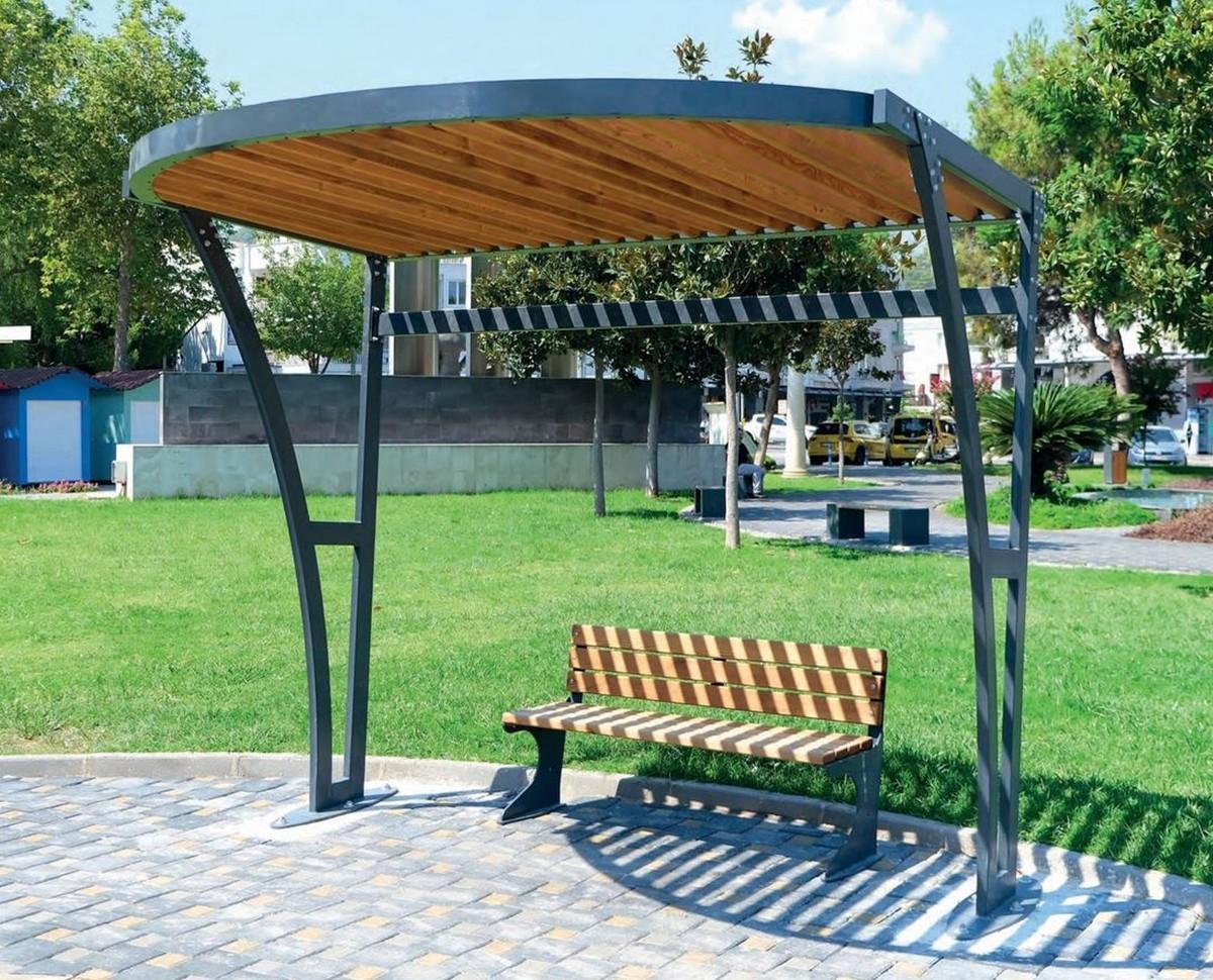 Casa Padrino Pergola Grau / Naturfarben 300 x 220 x H. 265 cm - Park & Stadt Möbel