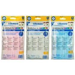 240 Lifemed Kinder-Mundschutz 3-lagig 9,5 cm x 14,5 cm farbig sortiert mit Nasenbügel