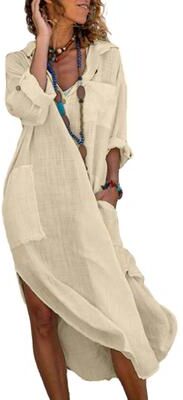 Uplifted Finds Shirt Dress For Women Linen Cotton Clothing Oversized Pure Long Midi Dress 2xl apricot