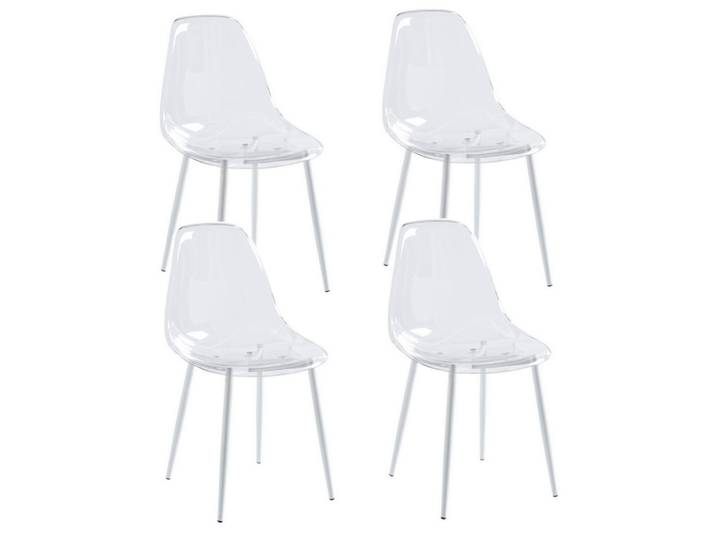 Lot de 4 chaises transparentes avec pieds en acier blanc