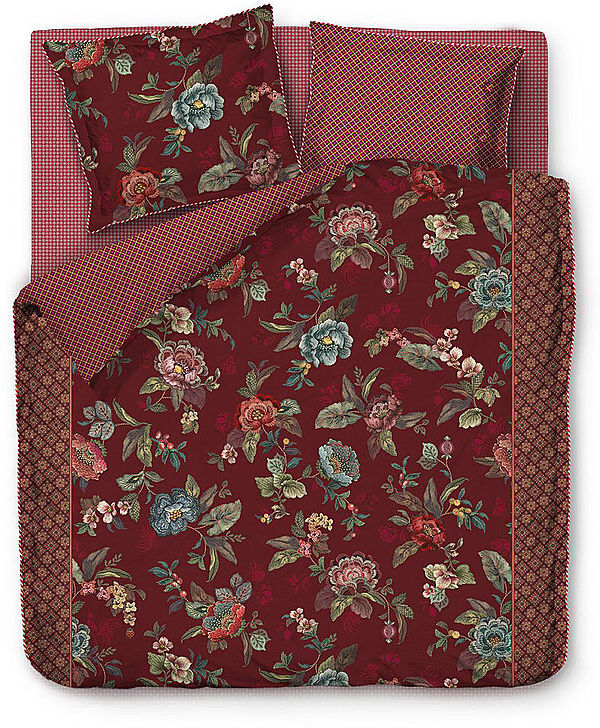 PIP STUDIO Perkal Bettwäsche Poppy Stitch 2x 70x90cm / 200x200cm dunkelrot EG