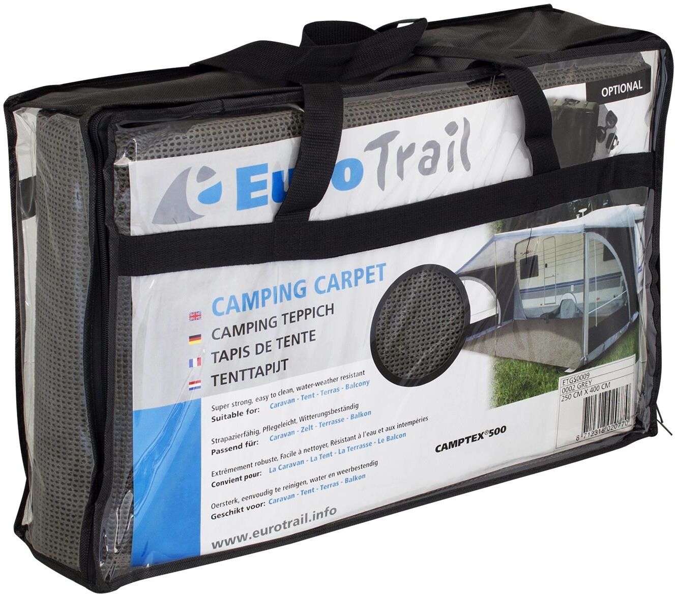 Zeltteppiche EUROTRAIL "Camptex", grau (anthrazit), Teppiche, B : 300cm 1 Stk., L: 500cm, Obermaterial: 100% Polyethylen, Zeltteppiche, B:300cm L:500cm anthrazit B : 300cm 1 Stk., L: 500cm