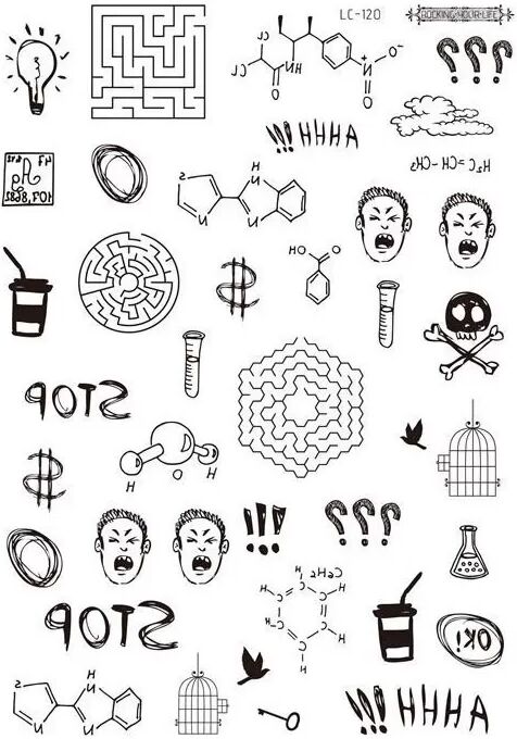 INF Ma Long Tattoo-Aufkleber   Temporäre Tattoos   5er-Pack Labyrinth, Symbol, Chemikalie