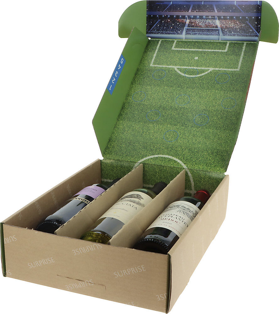 kaiserkraft Geschenkkarton Fußball Surprise, mit Innendruck, VE 5 Stk, Innenmaße 360 x 260 x 93 mm, ab 5 VE